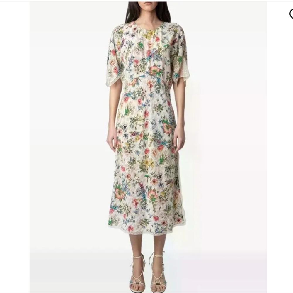 Zadig & Voltaire Rey Twisted Garden Silk   Floral Print Midi Dress